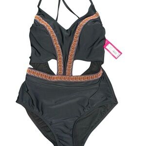 Xhilaration Black and Orange One Piece Swimsuit New with Tags Size Medium